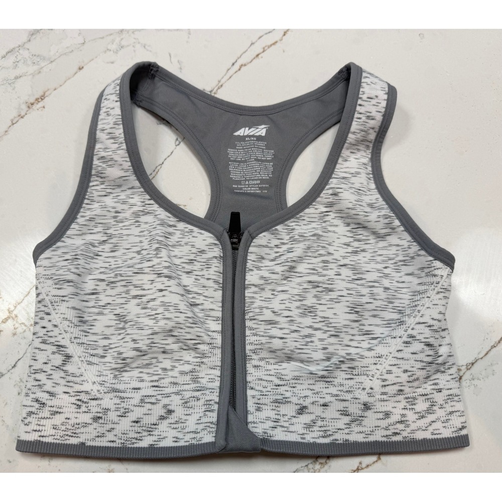 Avia Women XL Wireless High Support Zip Front Racerback Sports Bra White‎